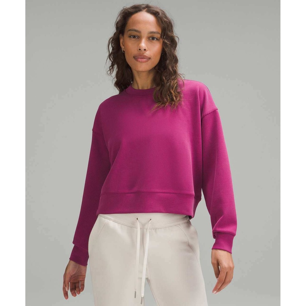 Lululemon Perfectly Oversized Cropped Crew Size 8 Ribbed Pullover Magenta